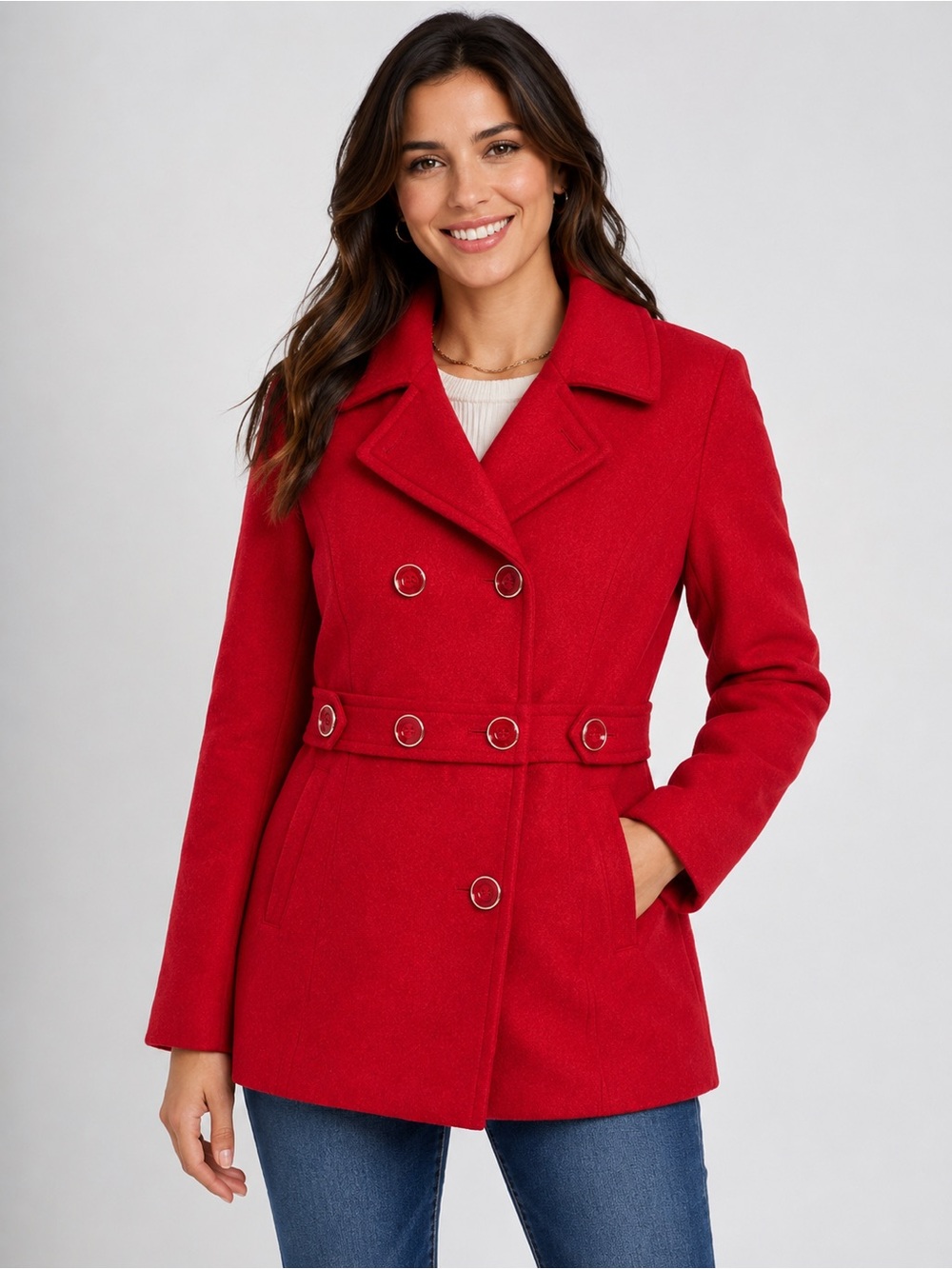 Kenneth Cole Reaction Red Wool Blend Peacoat Jacket M